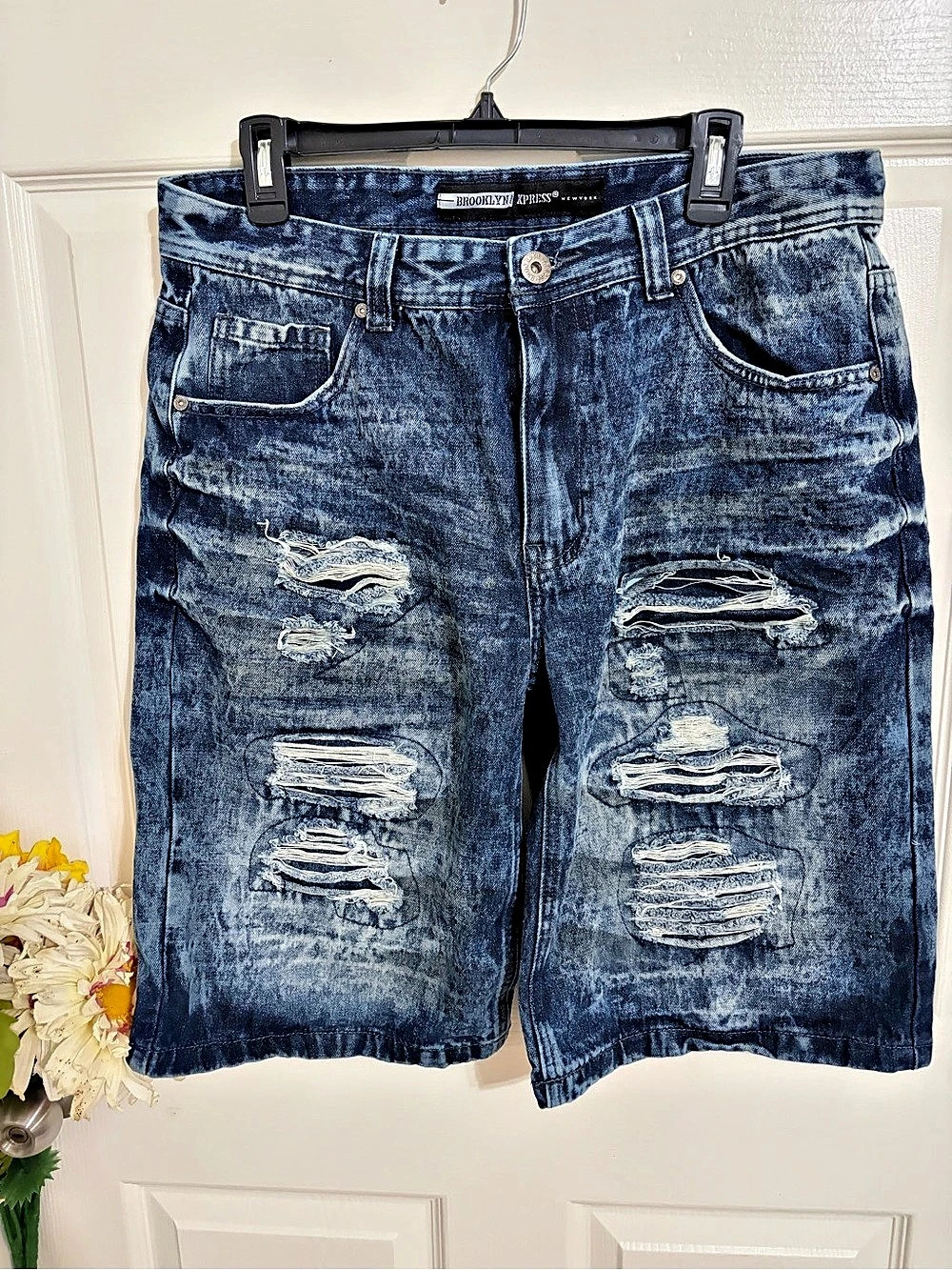 Brooklyn Xpress Distressed Blue Jean Shorts